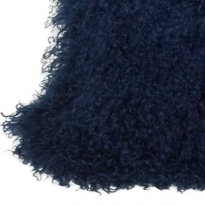 20" Navy Blue Genuine Tibetan Lamb Fur Pillow With Microsuede Backing