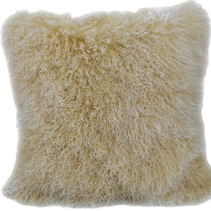 20" Gold Genuine Tibetan Lamb Fur Pillow With Microsuede Backing