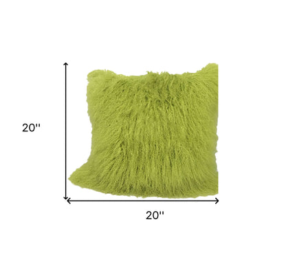 20" Lime Green Genuine Tibetan Lamb Fur Pillow With Microsuede Backing