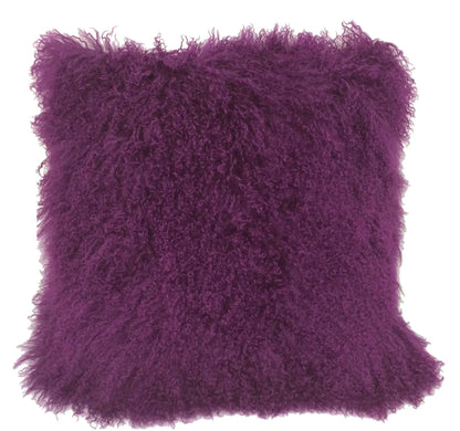 20" Purple Genuine Tibetan Lamb Fur Pillow With Microsuede Backing