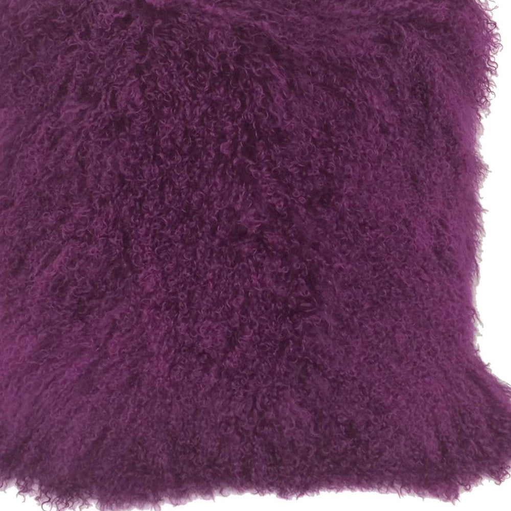 20" Purple Genuine Tibetan Lamb Fur Pillow With Microsuede Backing