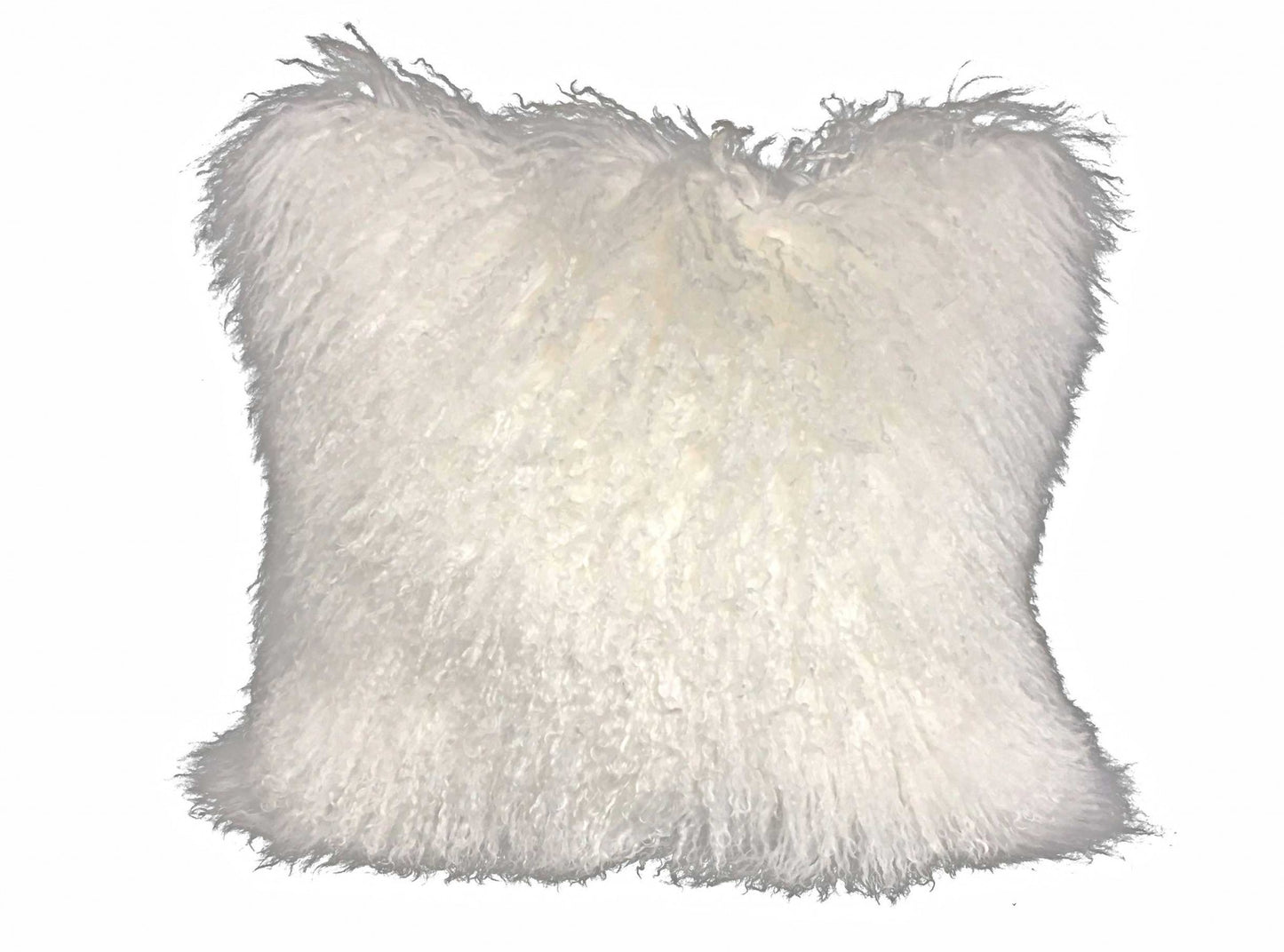 24" Bright White Genuine Tibetan Lamb Fur Pillow With Microsuede Backing