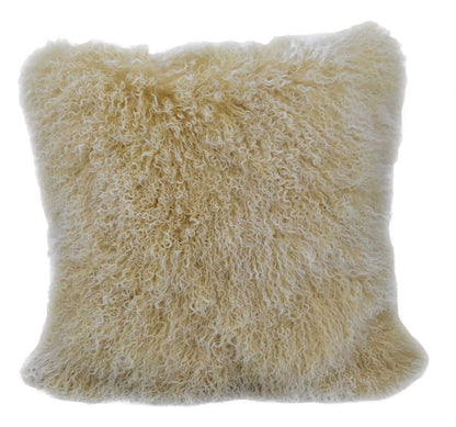 24" Gold Genuine Tibetan Lamb Fur Pillow With Microsuede Backing