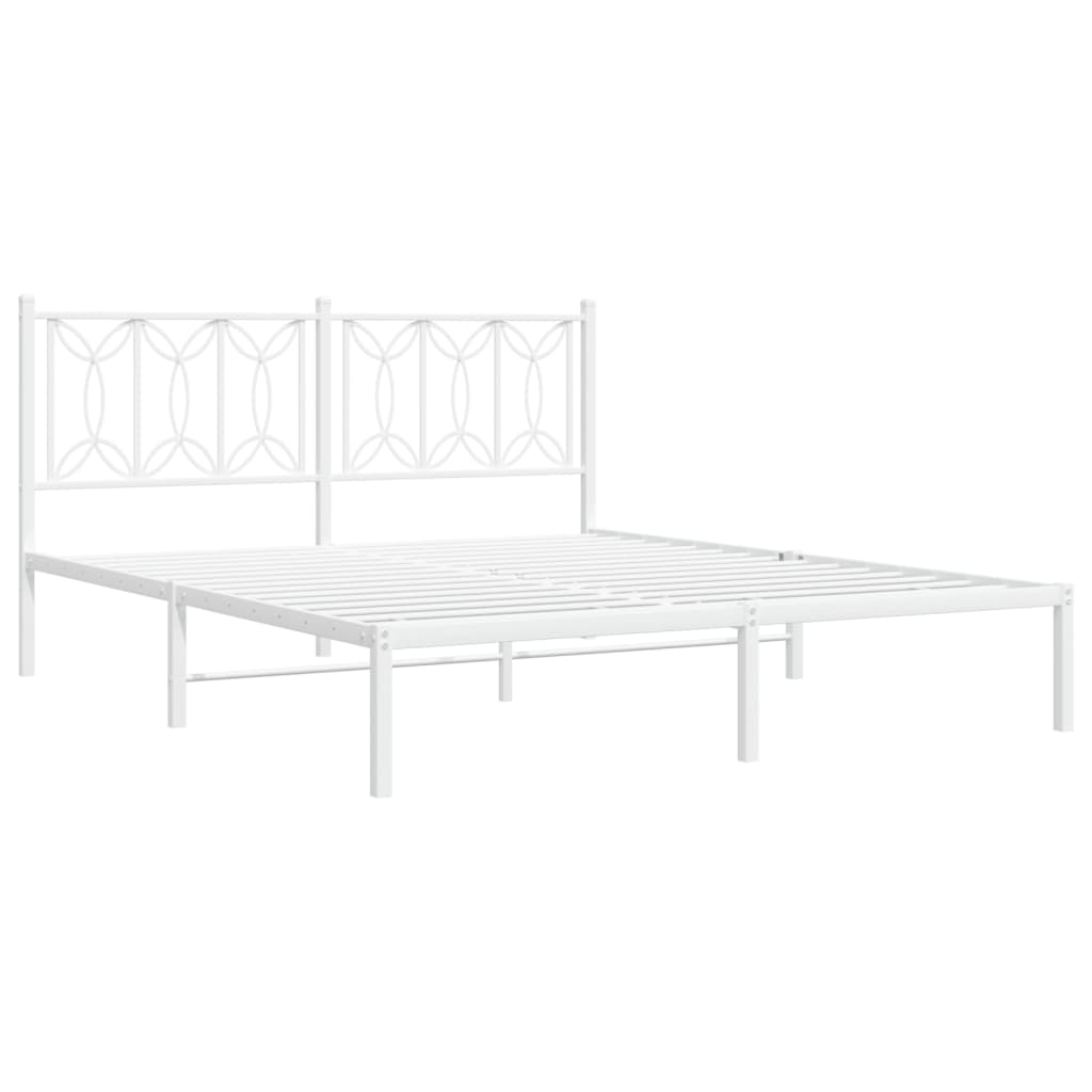 Metal Bed Frame without Mattress with Headboard White 59.1"x78.7"