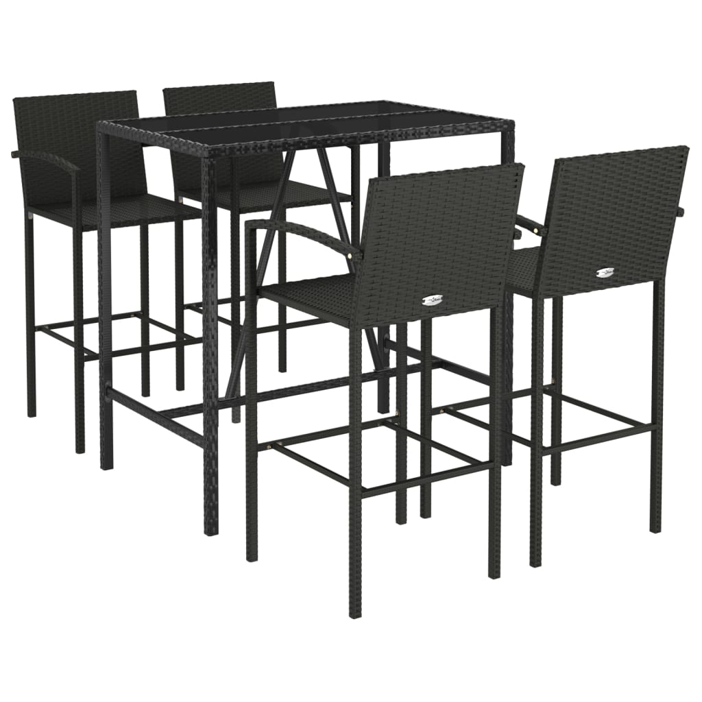 5 Piece Patio Bar Set Black Poly Rattan