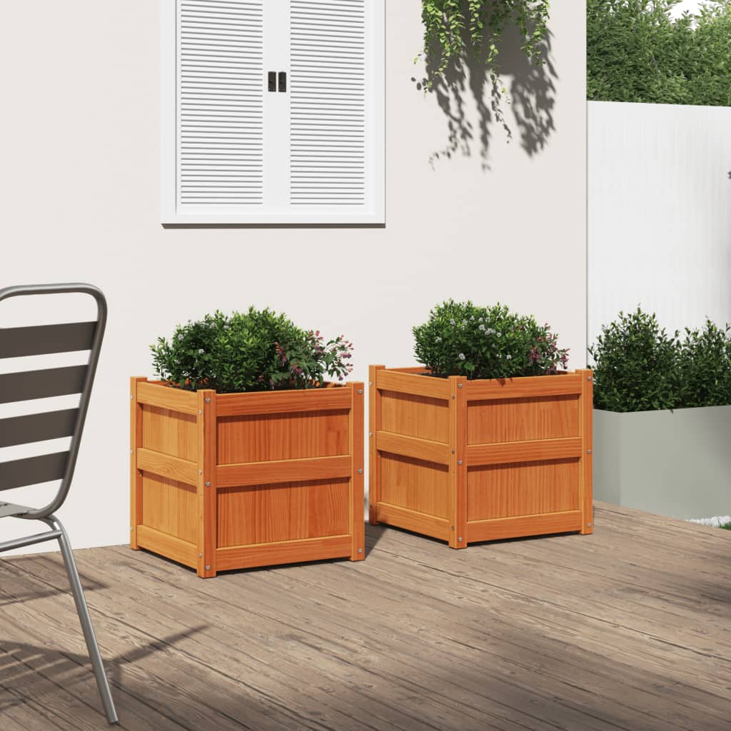 Garden Planters 2 pcs Wax Brown Solid Wood Pine