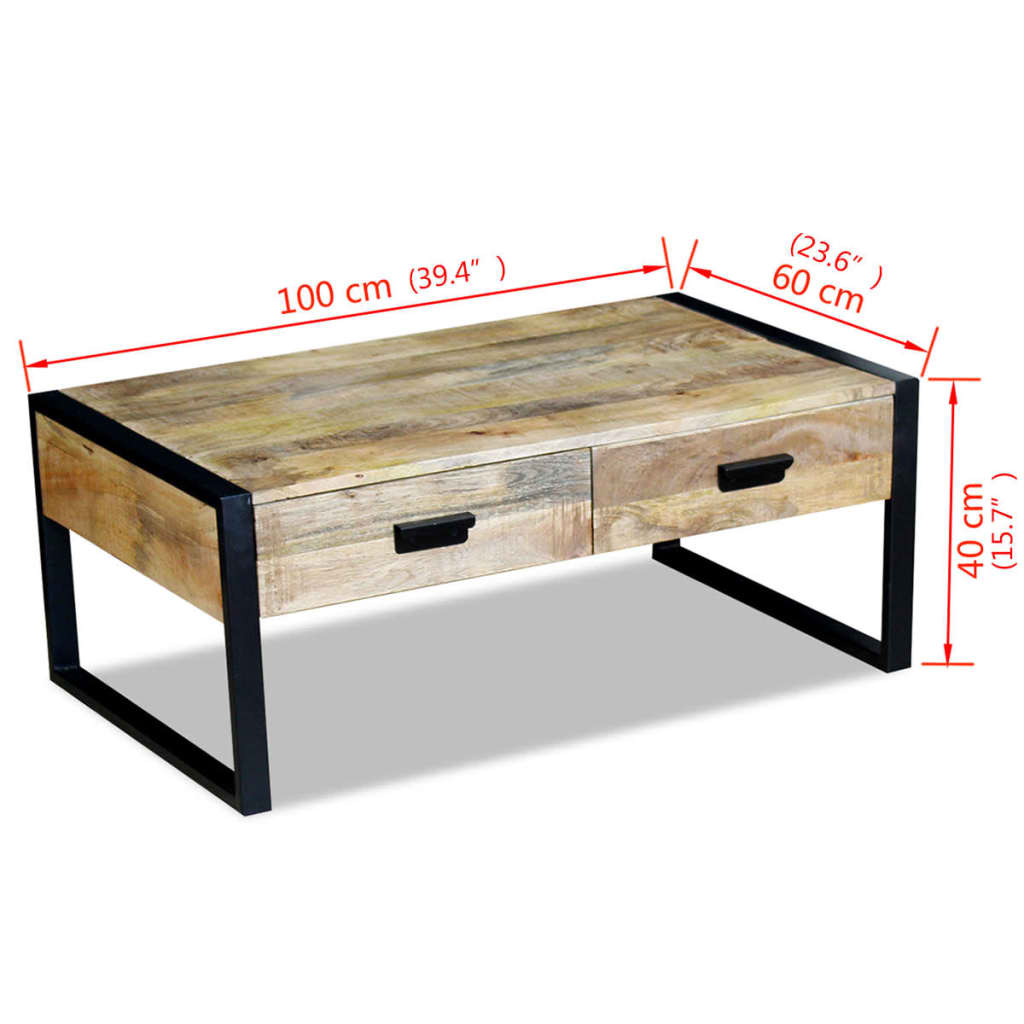 Coffee Table with 2 Drawers Solid Mango Wood 39.4"x23.6"x15.7"