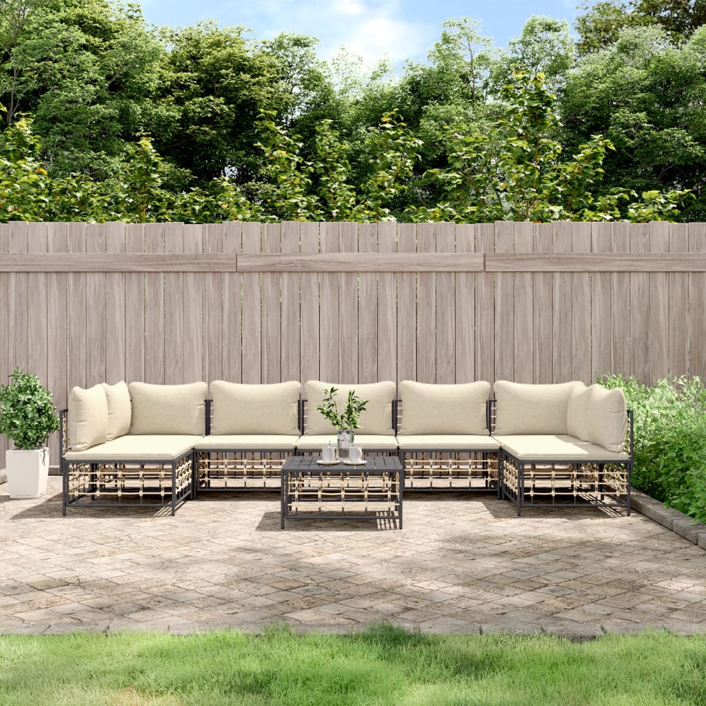 8 Piece Patio Lounge Set with Cushions Anthracite Poly Rattan