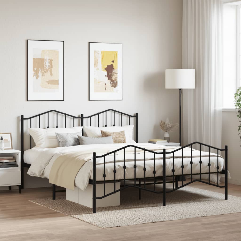 Metal Bed Frame without Mattress with Footboard Black 72"x83.9"