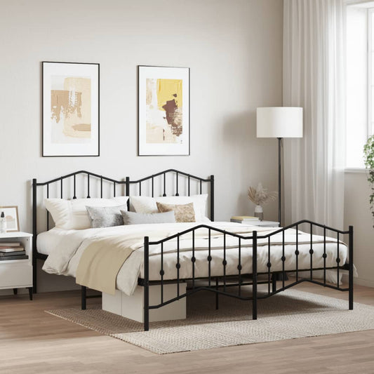 Metal Bed Frame without Mattress with Footboard Black 72"x83.9"