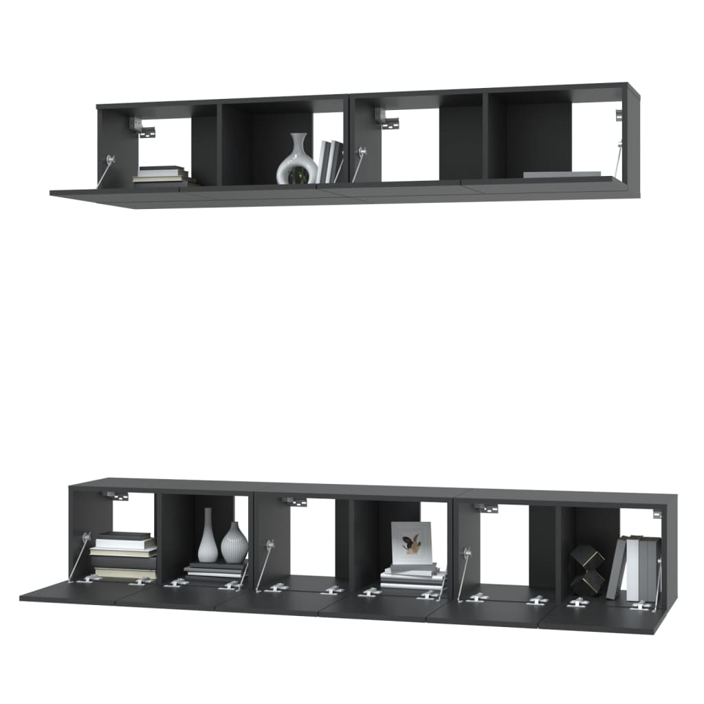 5 Piece TV Stand Set Black Engineered Wood