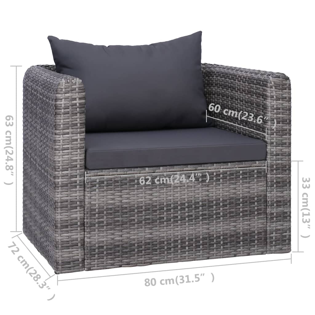 6 Piece Patio Sofa Set with Cushions & Pillows Poly Rattan Gray