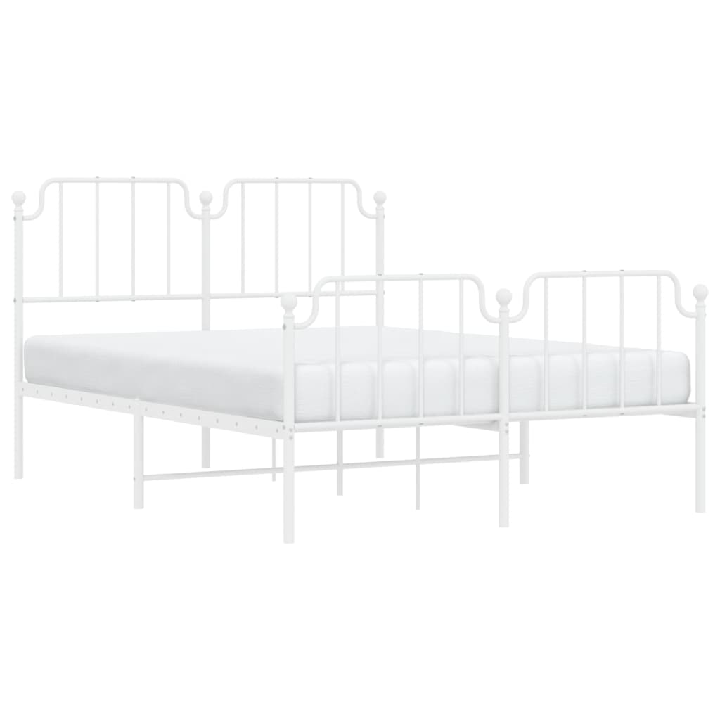 Metal Bed Frame without Mattress with Footboard White 59.1"x78.7"