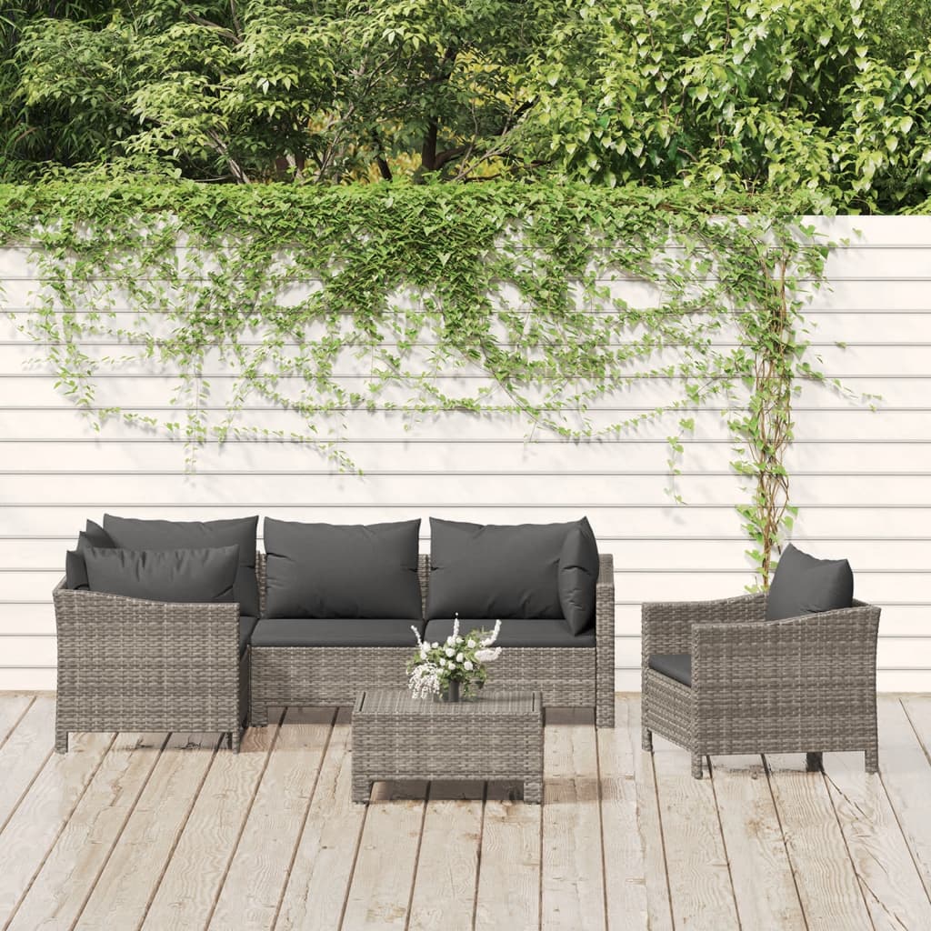 6 Piece Patio Lounge Set with Cushions Gray Poly Rattan