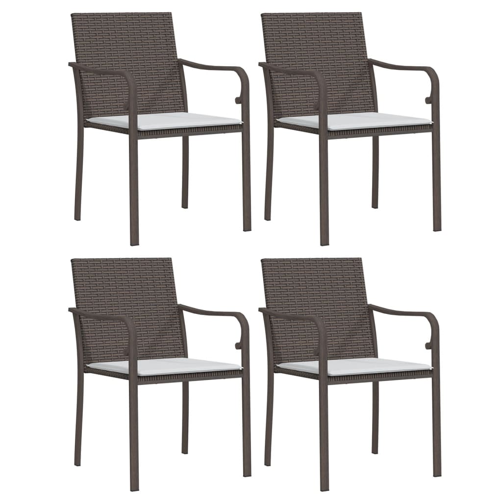 Patio Chairs with Cushions 4 pcs Brown 22"x23.2"x33.1" Poly Rattan