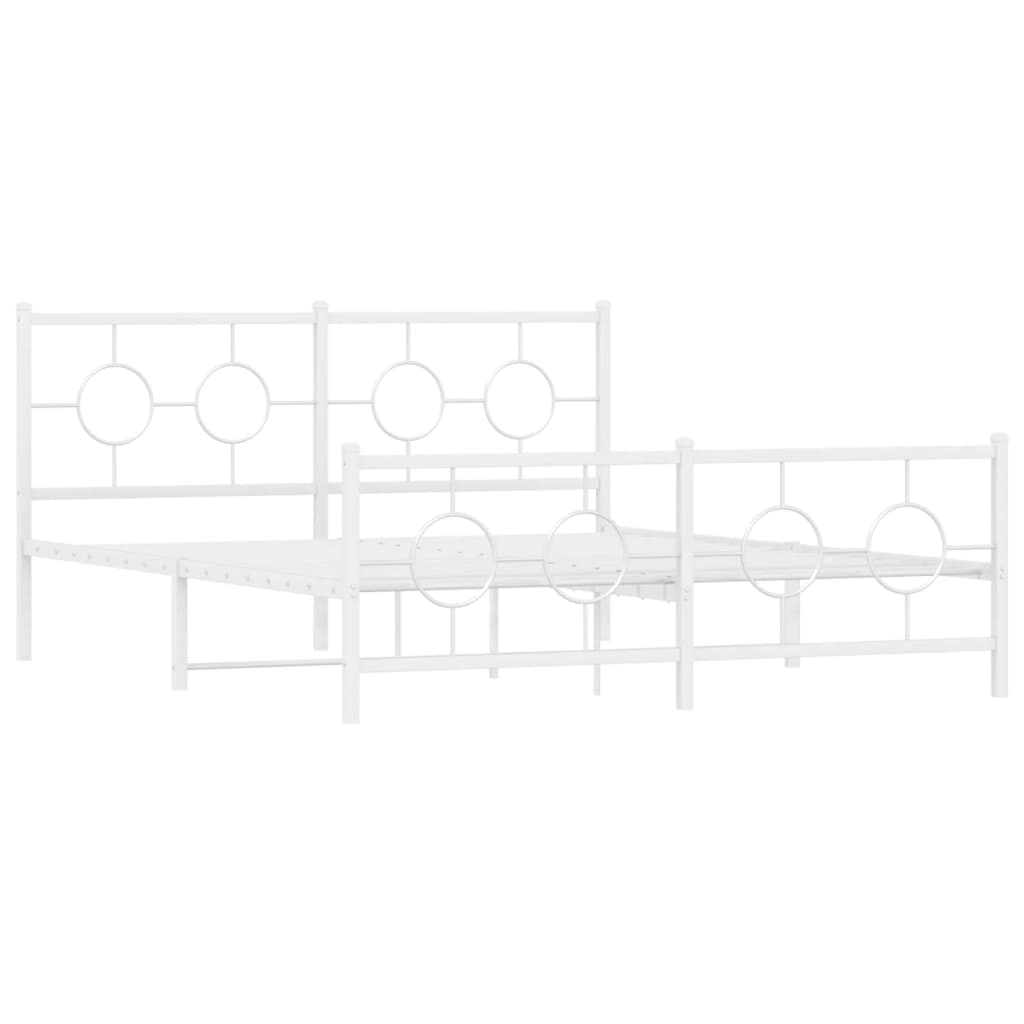 Metal Bed Frame without Mattress with Footboard White 59.1"x78.7"