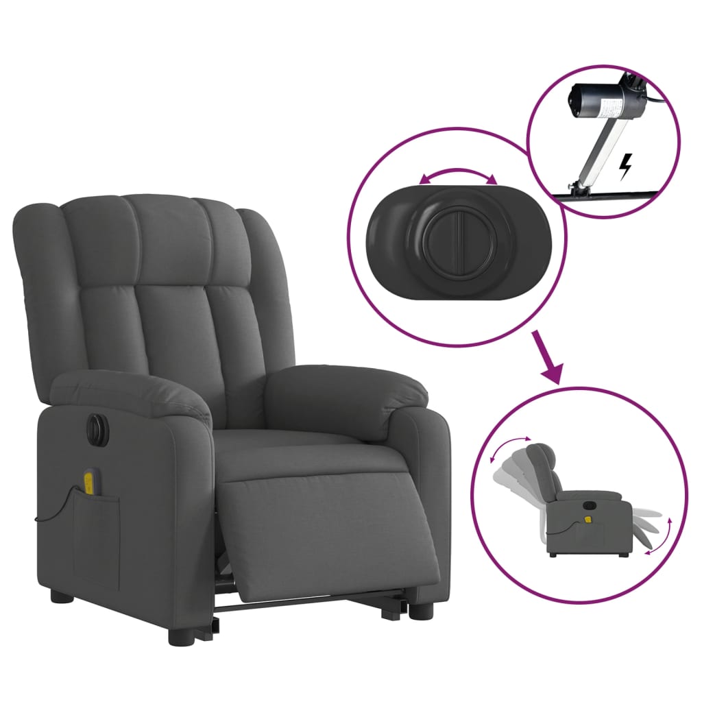 Electric Stand up Massage Recliner Chair Dark Gray Fabric