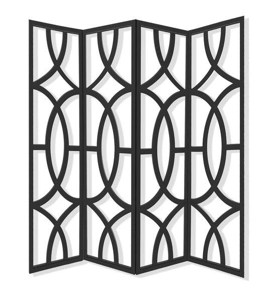 84" Black Solid Wood Folding Four Panel Screen Room Divider