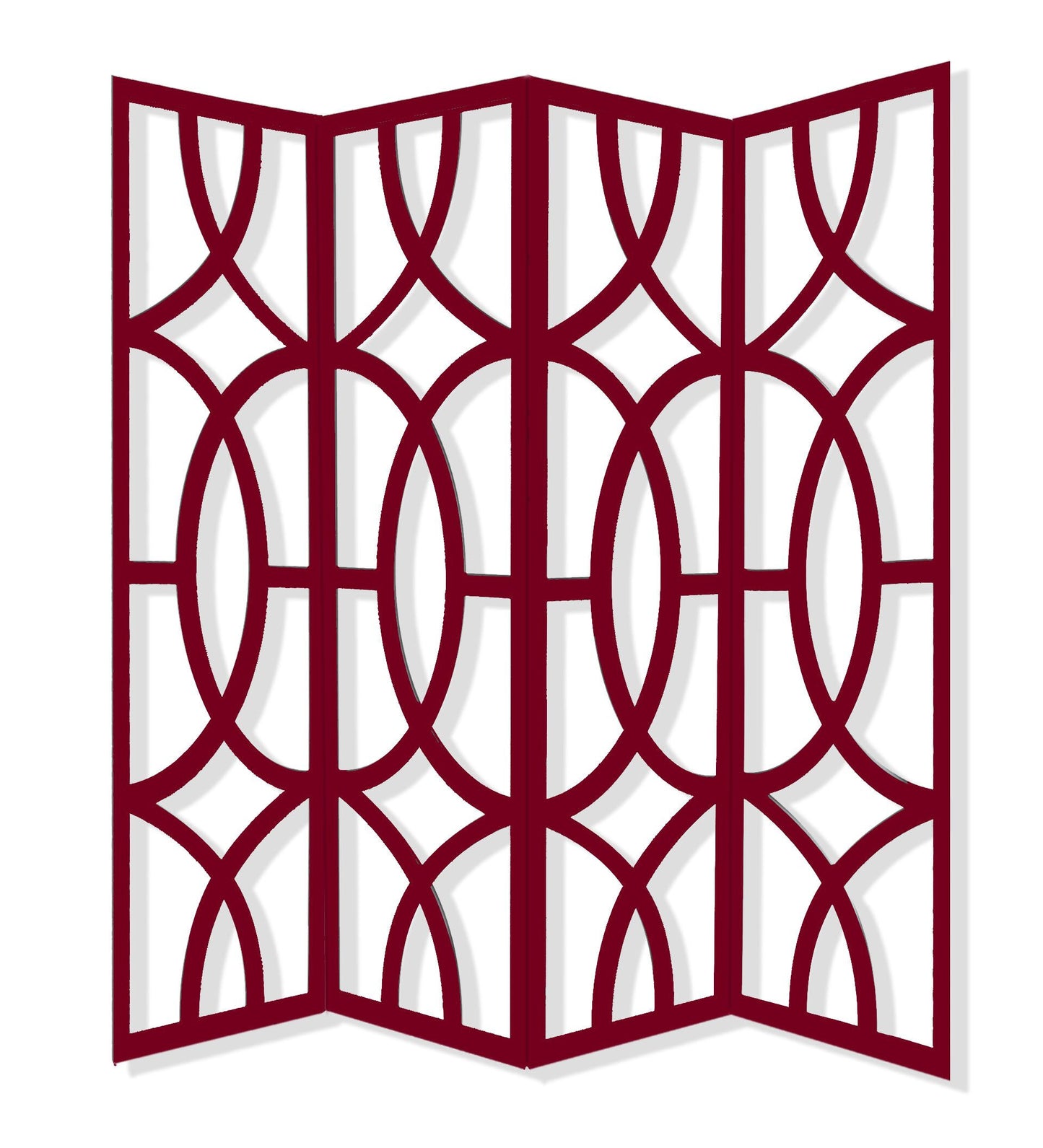 84" Red Solid Wood Folding Four Panel Screen Room Divider