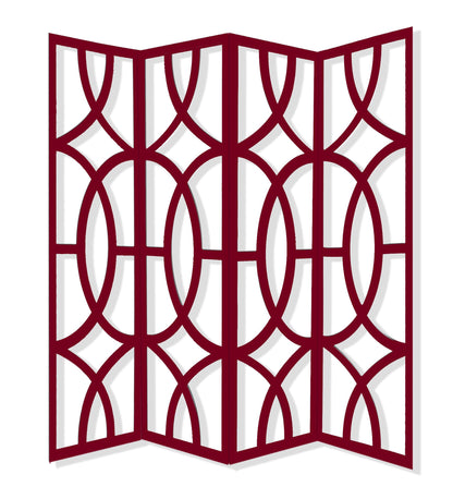 84" Red Solid Wood Folding Four Panel Screen Room Divider