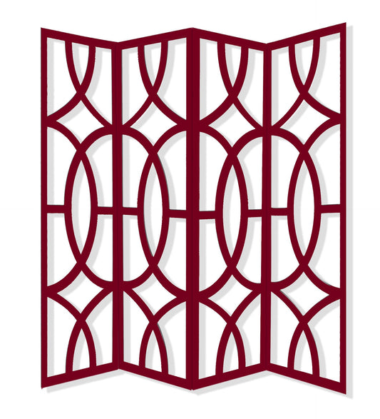 84" Red Solid Wood Folding Four Panel Screen Room Divider