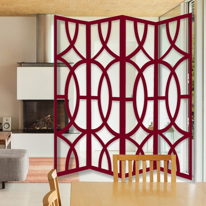 84" Red Solid Wood Folding Four Panel Screen Room Divider