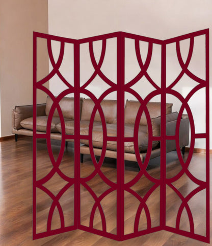 84" Red Solid Wood Folding Four Panel Screen Room Divider