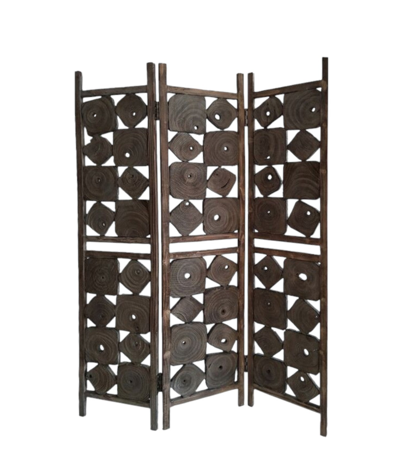 71" Brown Solid Wood Folding Three Panel Screen Room Divider