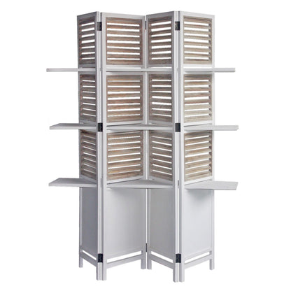 71" White Wood Folding Four Panel Screen Room Divider