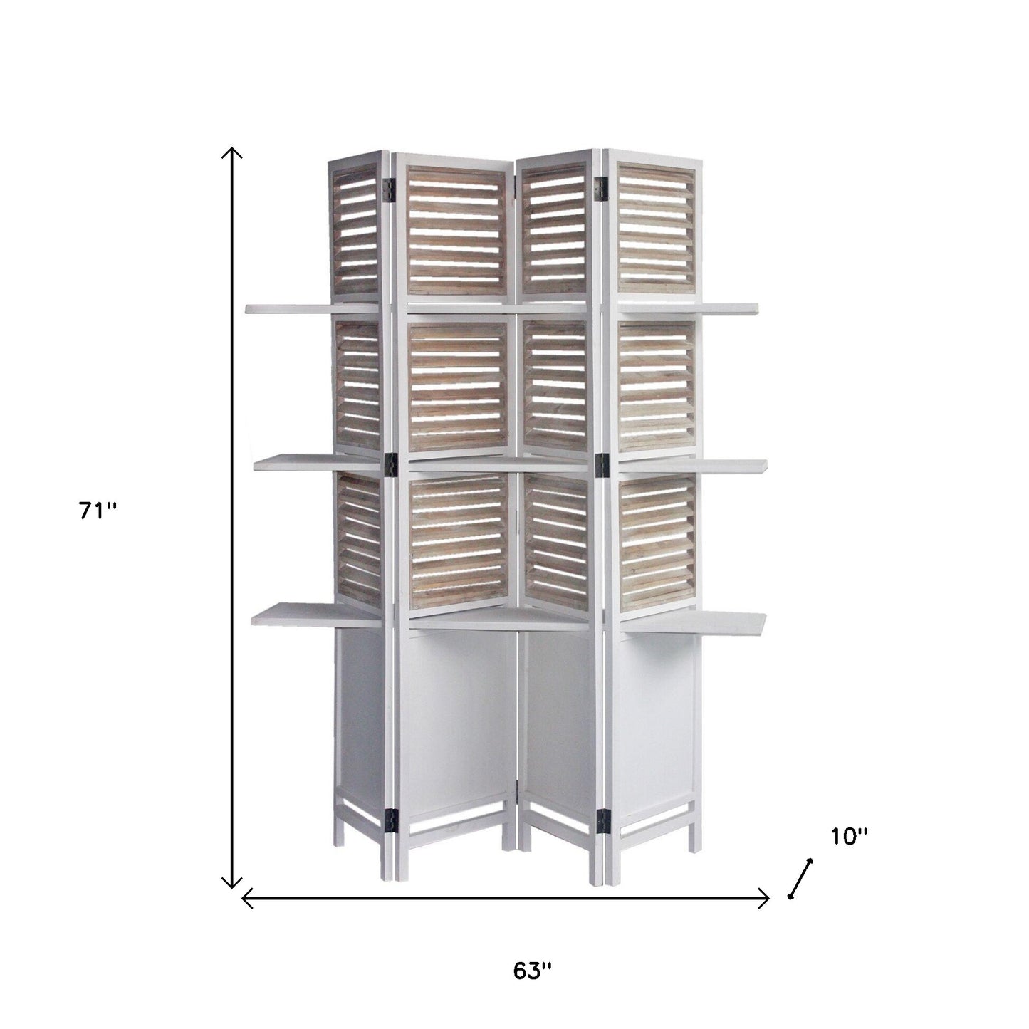 71" White Wood Folding Four Panel Screen Room Divider