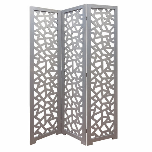 50" Gray Solid Wood Folding Three Panel Screen Room Divider