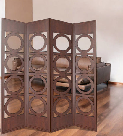 84" Brown Solid Wood Folding Four Panel Screen Room Divider