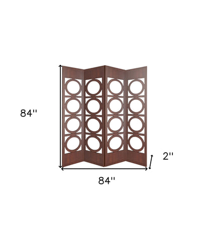 84" Brown Solid Wood Folding Four Panel Screen Room Divider