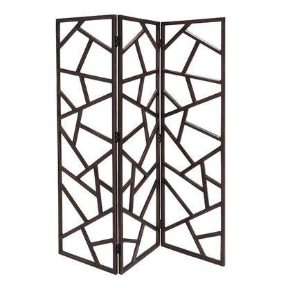 70" Brown Solid Wood Folding Three Panel Screen Room Divider