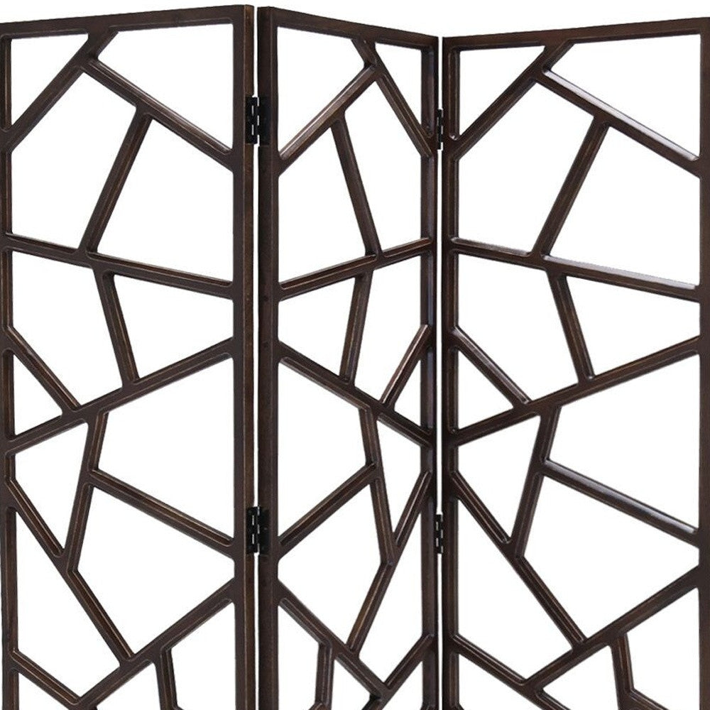 70" Brown Solid Wood Folding Three Panel Screen Room Divider