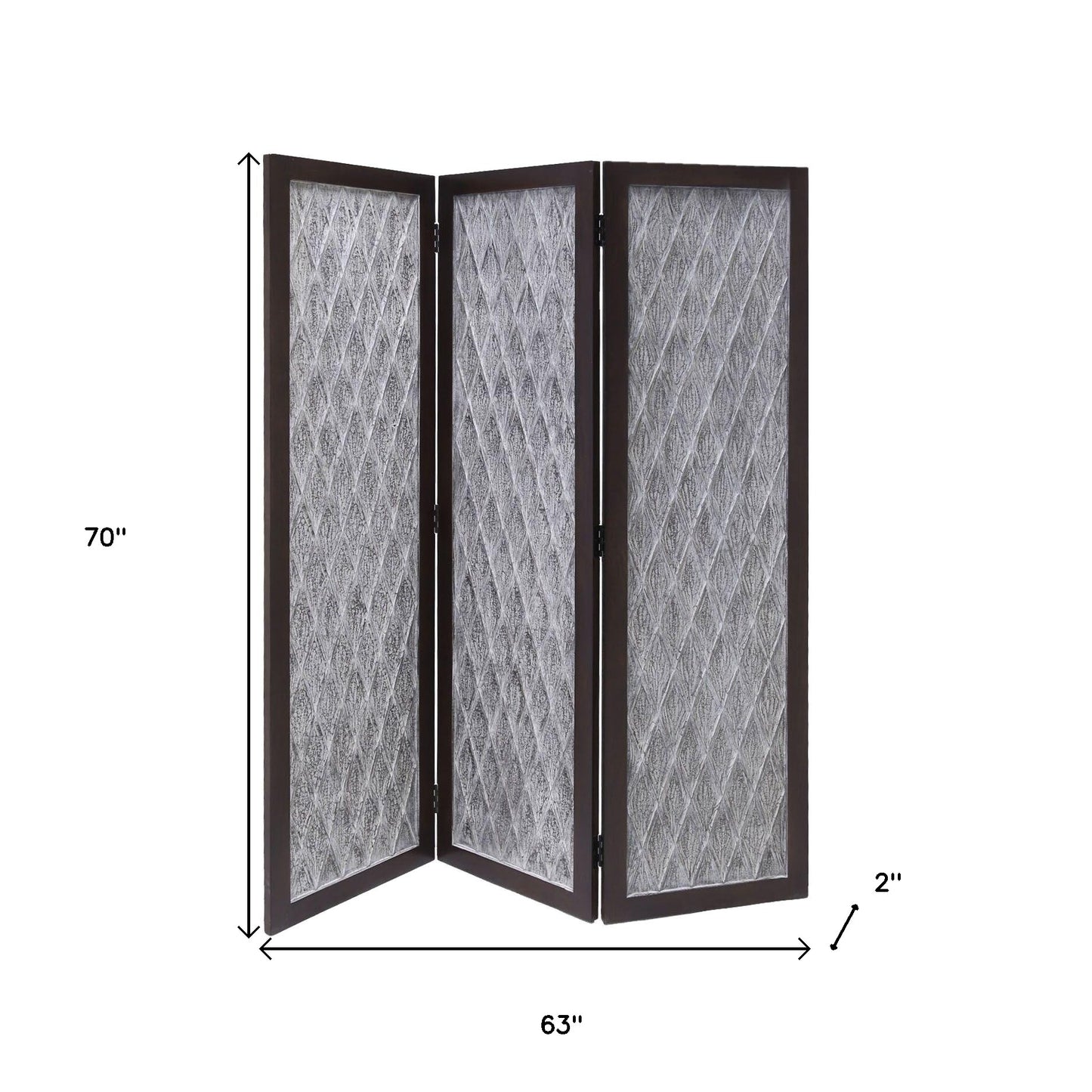 70" Brown Folding Three Panel Screen Room Divider