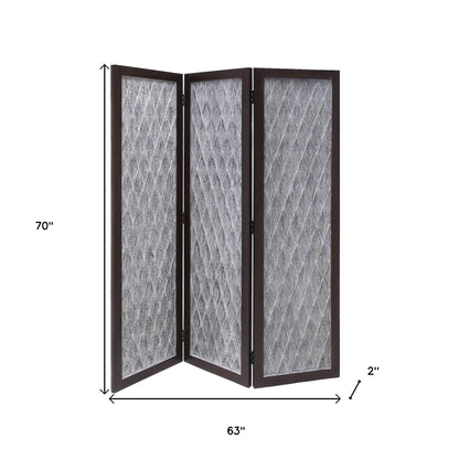 70" Brown Folding Three Panel Screen Room Divider