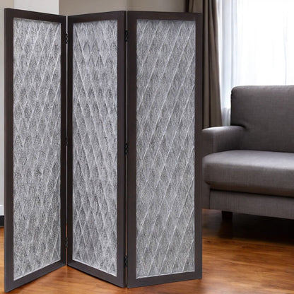 70" Brown Folding Three Panel Screen Room Divider