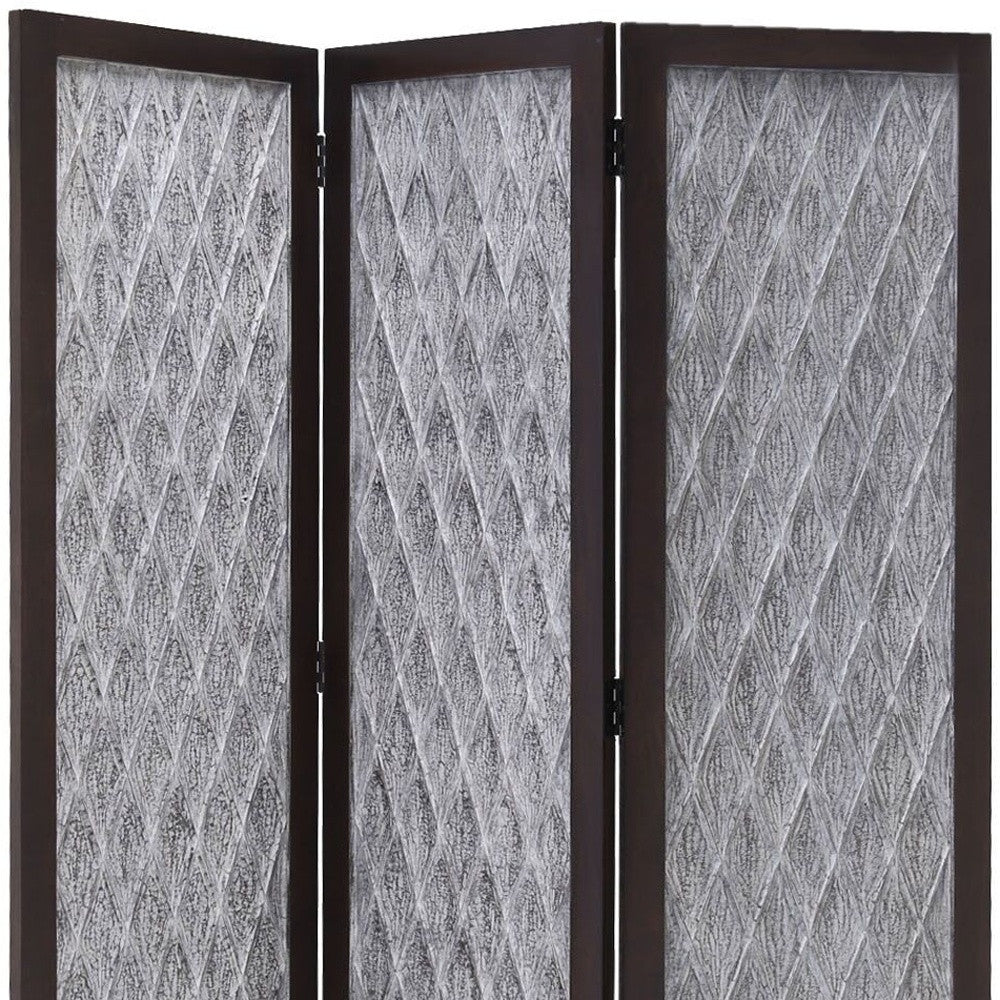 70" Brown Folding Three Panel Screen Room Divider