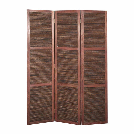 67" Brown Solid and Manufactured Wood Folding Three Panel Screen Room Divider