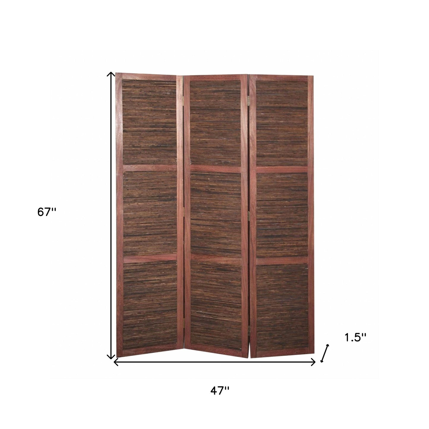 67" Brown Solid and Manufactured Wood Folding Three Panel Screen Room Divider