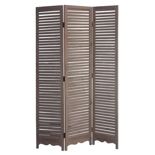 71" Brown Folding Three Panel Screen Room Divider