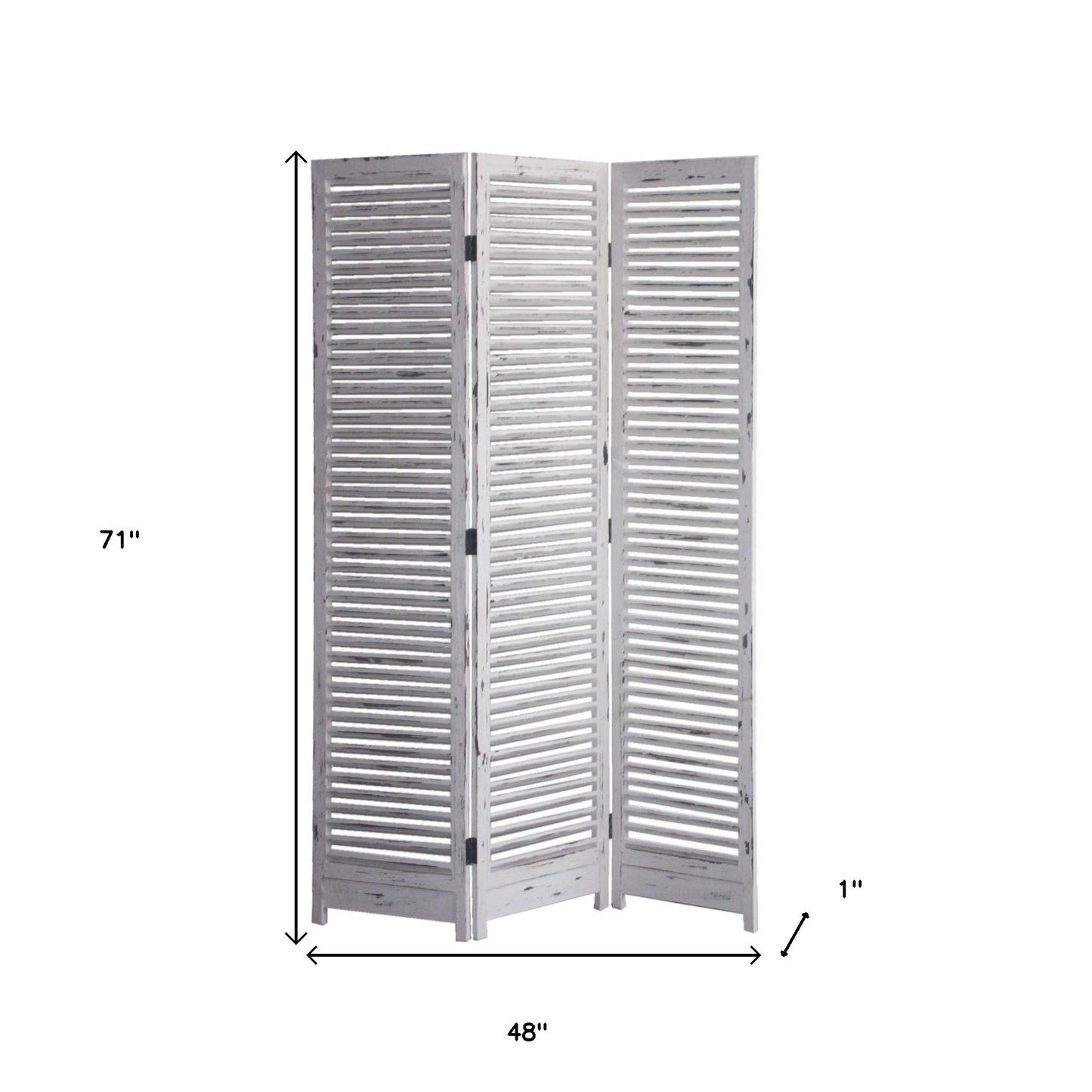 71" White Folding Three Panel Screen Room Divider