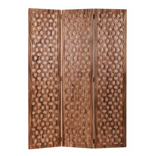 67" Brown Folding Three Panel Screen Room Divider