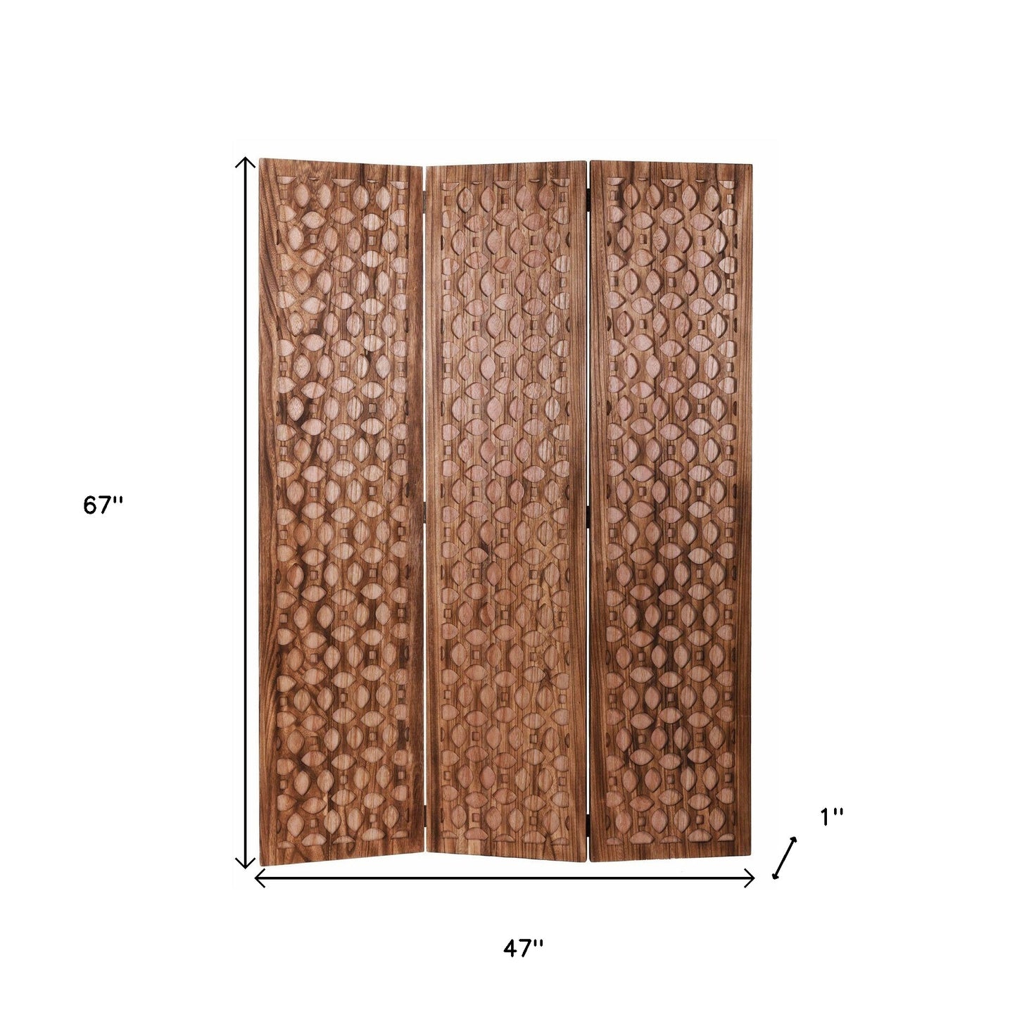 67" Brown Folding Three Panel Screen Room Divider