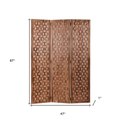 67" Brown Folding Three Panel Screen Room Divider