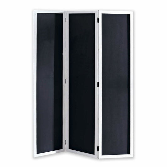 67" Black and White Chalkboard Wood Folding Three Panel Screen Room Divider