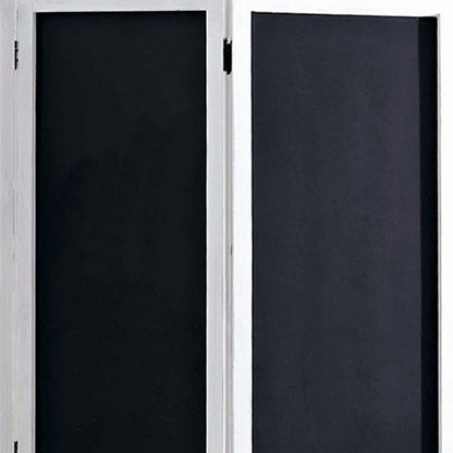 67" Black and White Chalkboard Wood Folding Three Panel Screen Room Divider