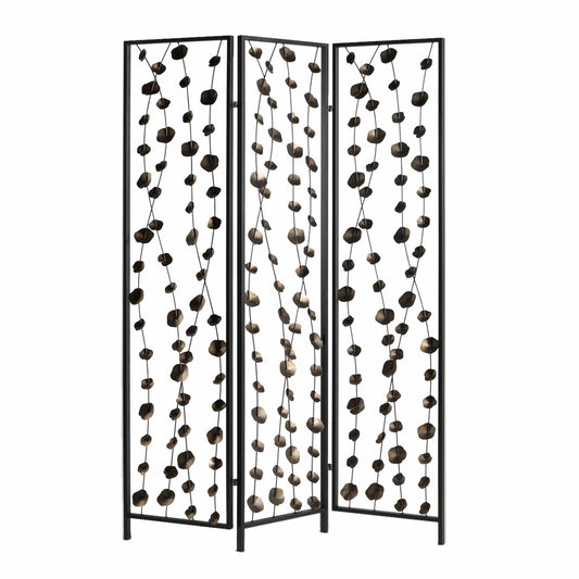 71" Gray Iron Folding Three Panel Screen Room Divider