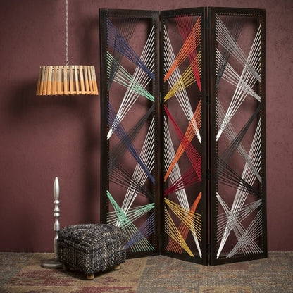 72" Black Fabric Folding Three Panel Screen Room Divider